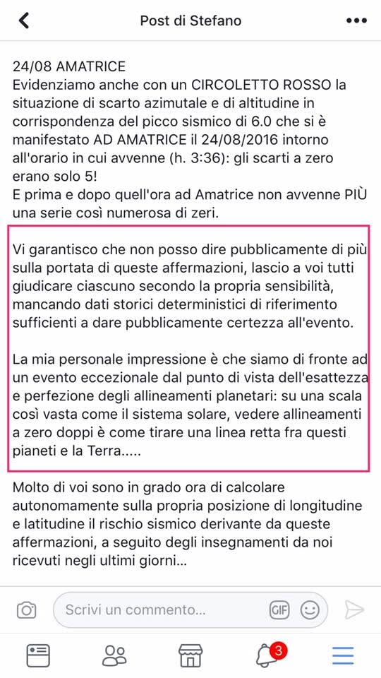 Post storico sugli allineamenti osservati in relazione ad Amatrice