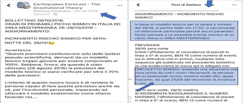 Bollettino del 26 ottobre 2016 e aggiornamento incremento rischio