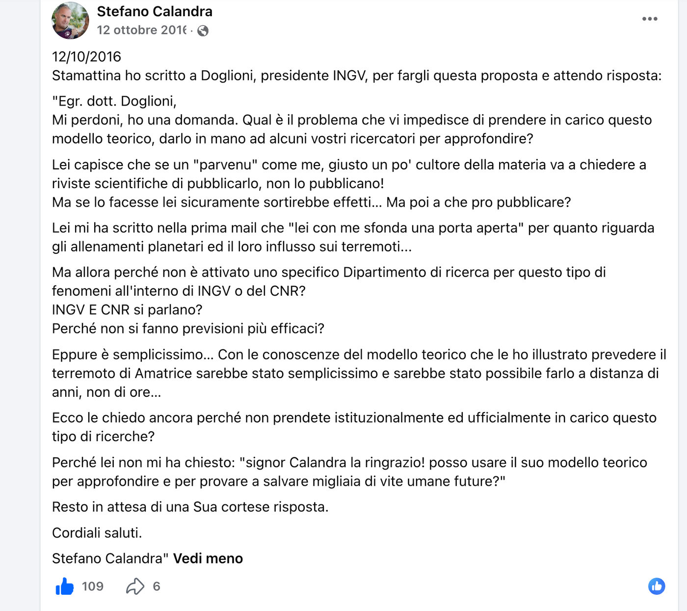 Lettera pubblica a Carlo Doglioni del 12 ottobre 2016