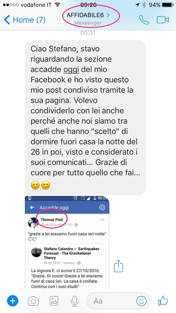 Testimonianza successiva al 26 ottobre con riferimento a permanenza fuori casa e crollo dell’abitazione